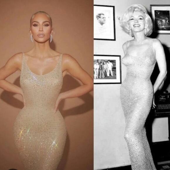 Carmen Marc Valvo Knit crochet Maxi Dress L tan gold All-over beaded formal vtg - Picture 6 of 13